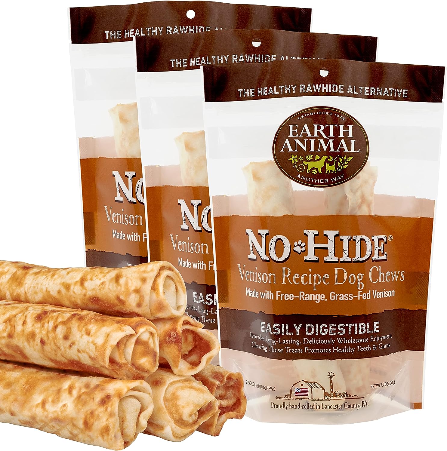 Earth Animal No-Hide Small Rolls Long Lasting Natural Rawhide Alternative Venison Recipe Chew Dog Treats, 2 count 1 Earth Animal No-Hide Small Rolls Long Lasting Natural Rawhide Alternative Venison Recipe Chew Dog Treats